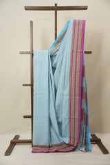 Sky Blue Cotton Patteda Anchu Saree - SRSBPAS273