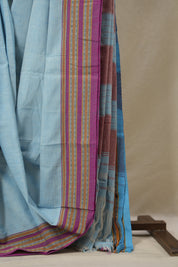 Sky Blue Cotton Patteda Anchu Saree - SRSBPAS273