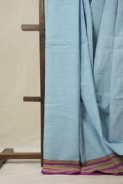 Sky Blue Cotton Patteda Anchu Saree - SRSBPAS273