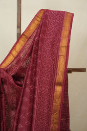 Maroon HBP Cotton Silk Saree With Maheshwari Border - SRMCSS1668