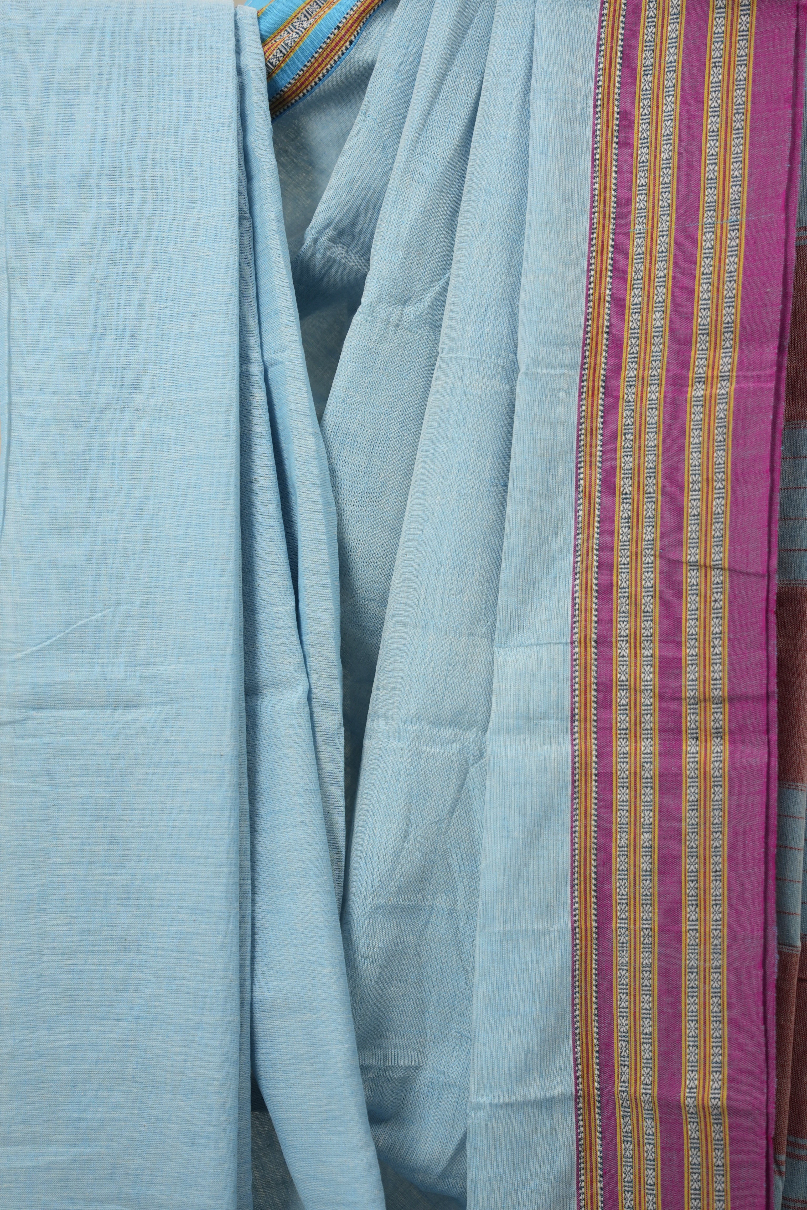 Sky Blue Cotton Patteda Anchu Saree - SRSBPAS273