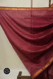 Maroon HBP Cotton Silk Saree With Maheshwari Border - SRMCSS1668