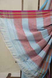Sky Blue Cotton Patteda Anchu Saree - SRSBPAS273