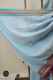 Sky Blue Cotton Patteda Anchu Saree - SRSBPAS273
