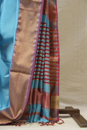 Sky Blue Maheshwari Saree - SRSBMS184EX