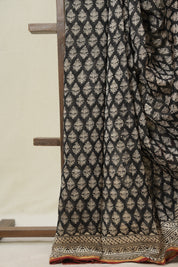 Black HBP Cotton Silk Saree With Chanderi Border - SRBCSS1582