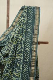 Green HBP Cotton Silk Saree With Maheshwari Border - SRGCSS1667