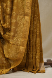 Mustard HBP Cotton Silk Saree With Maheshwari Border - SRMCSS1669