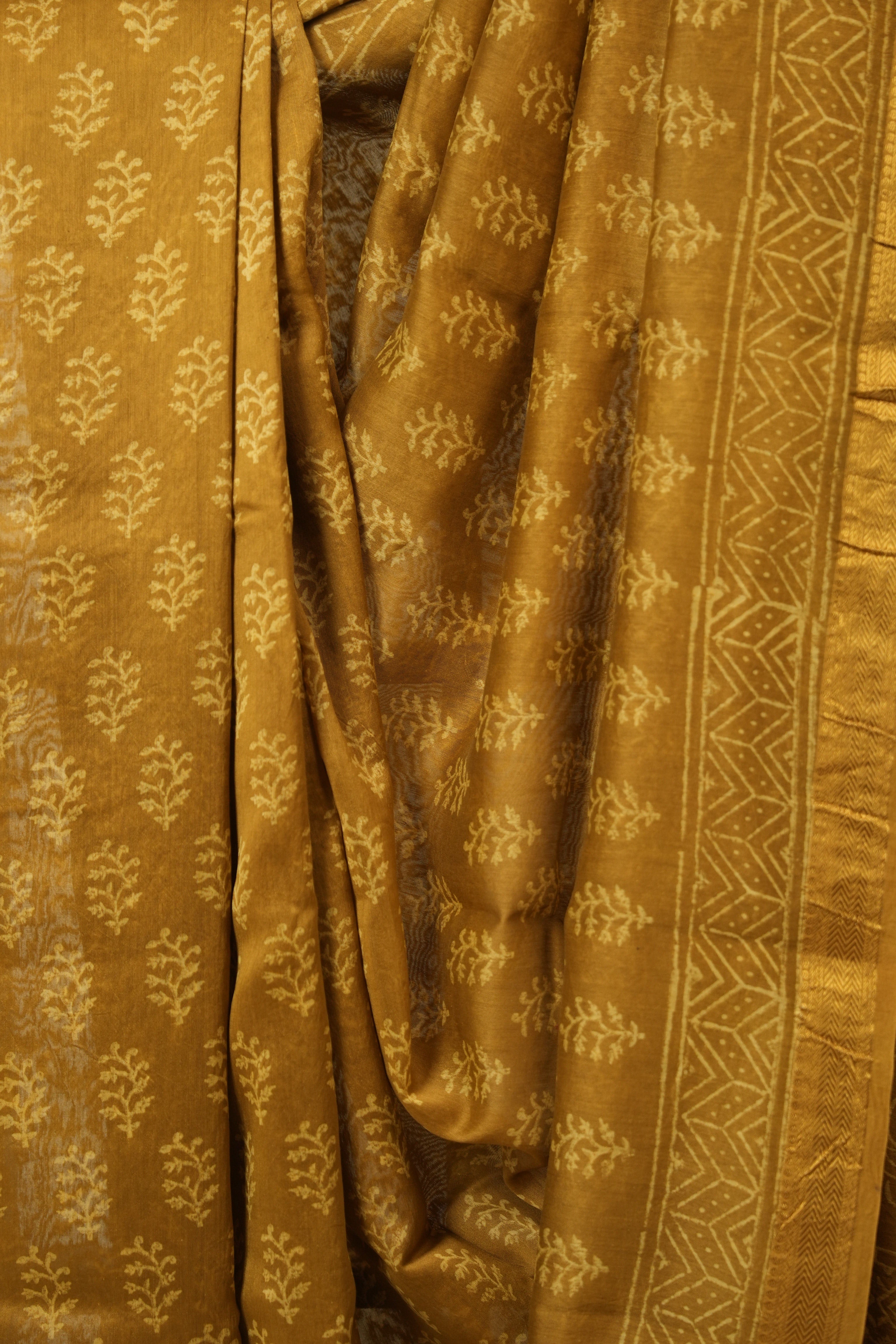 Mustard HBP Cotton Silk Saree With Maheshwari Border - SRMCSS1669