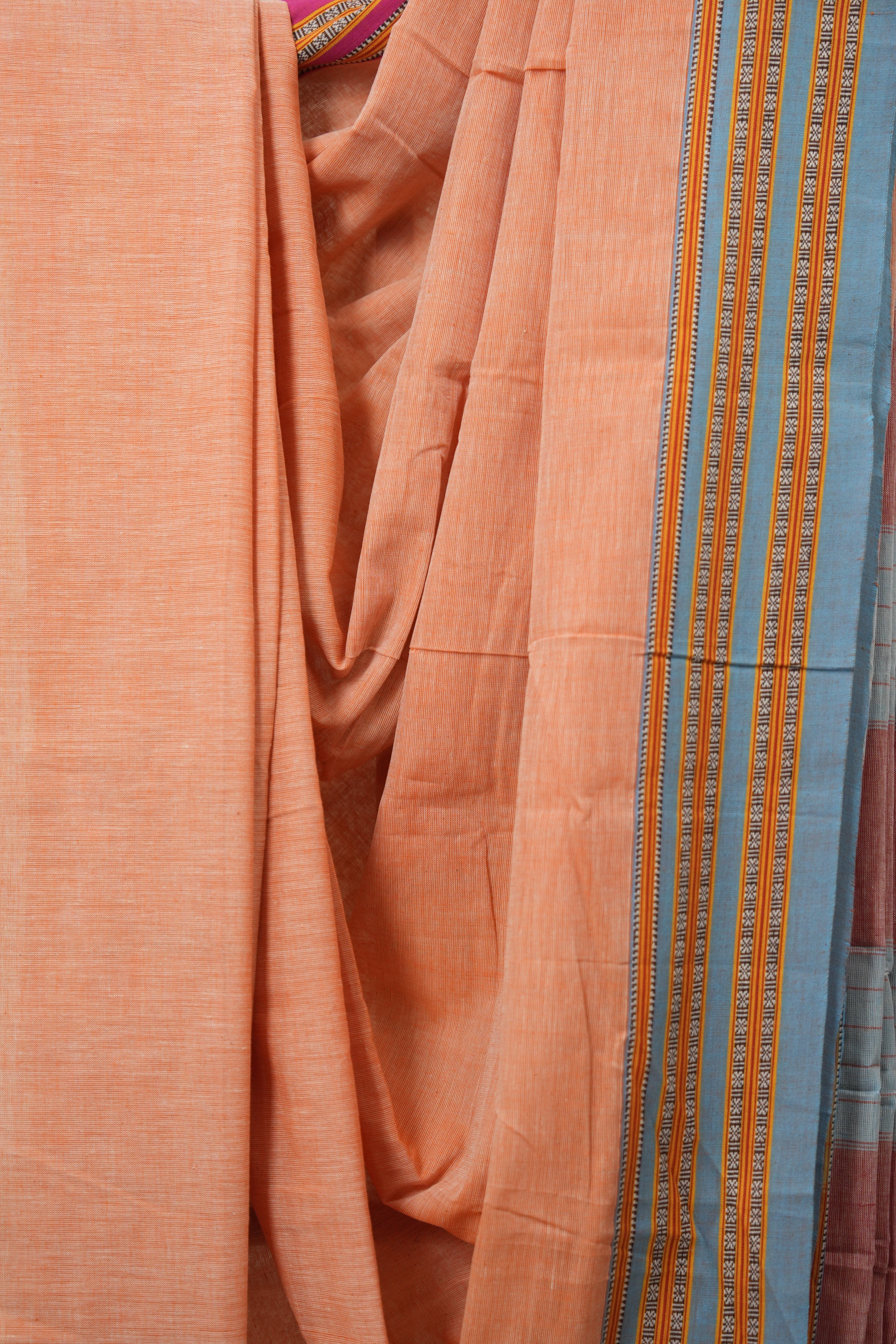 Orange Plain Cotton Patteda Anchu Saree - SROPAS311