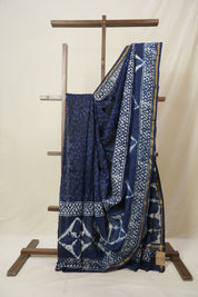 Indigo HBP Cotton Silk Saree With Chanderi Border - SRICSS1589