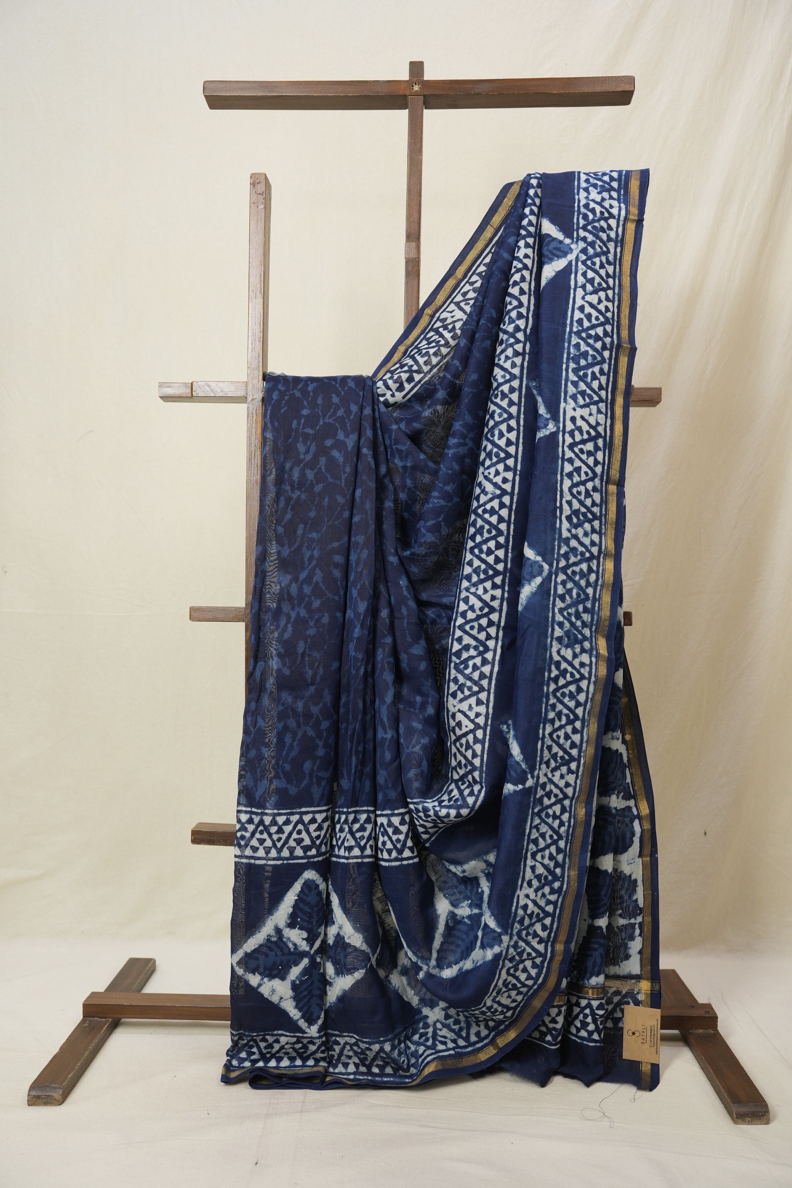 Indigo HBP Cotton Silk Saree With Chanderi Border - SRICSS1589