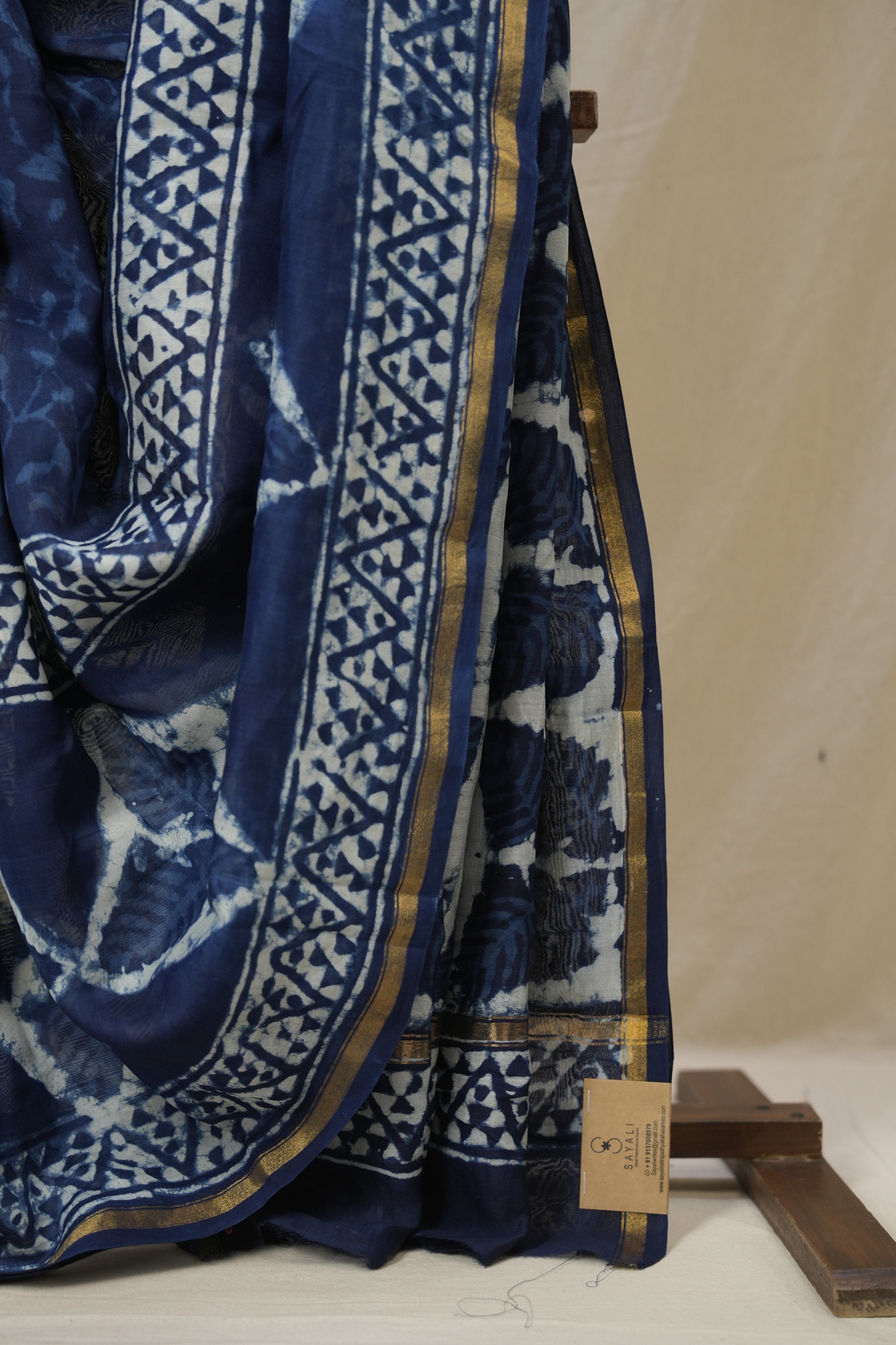 Indigo HBP Cotton Silk Saree With Chanderi Border - SRICSS1589