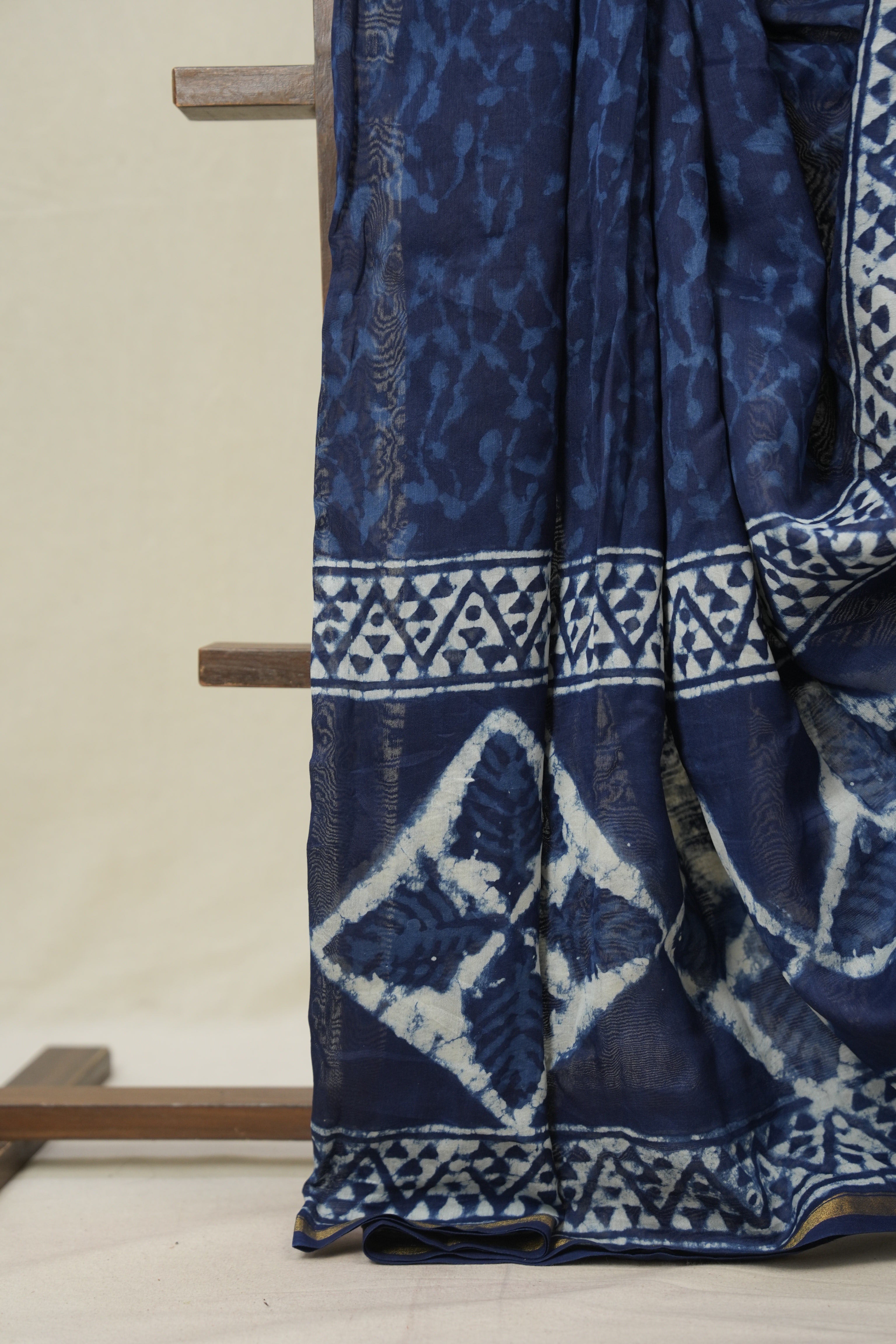Indigo HBP Cotton Silk Saree With Chanderi Border - SRICSS1589