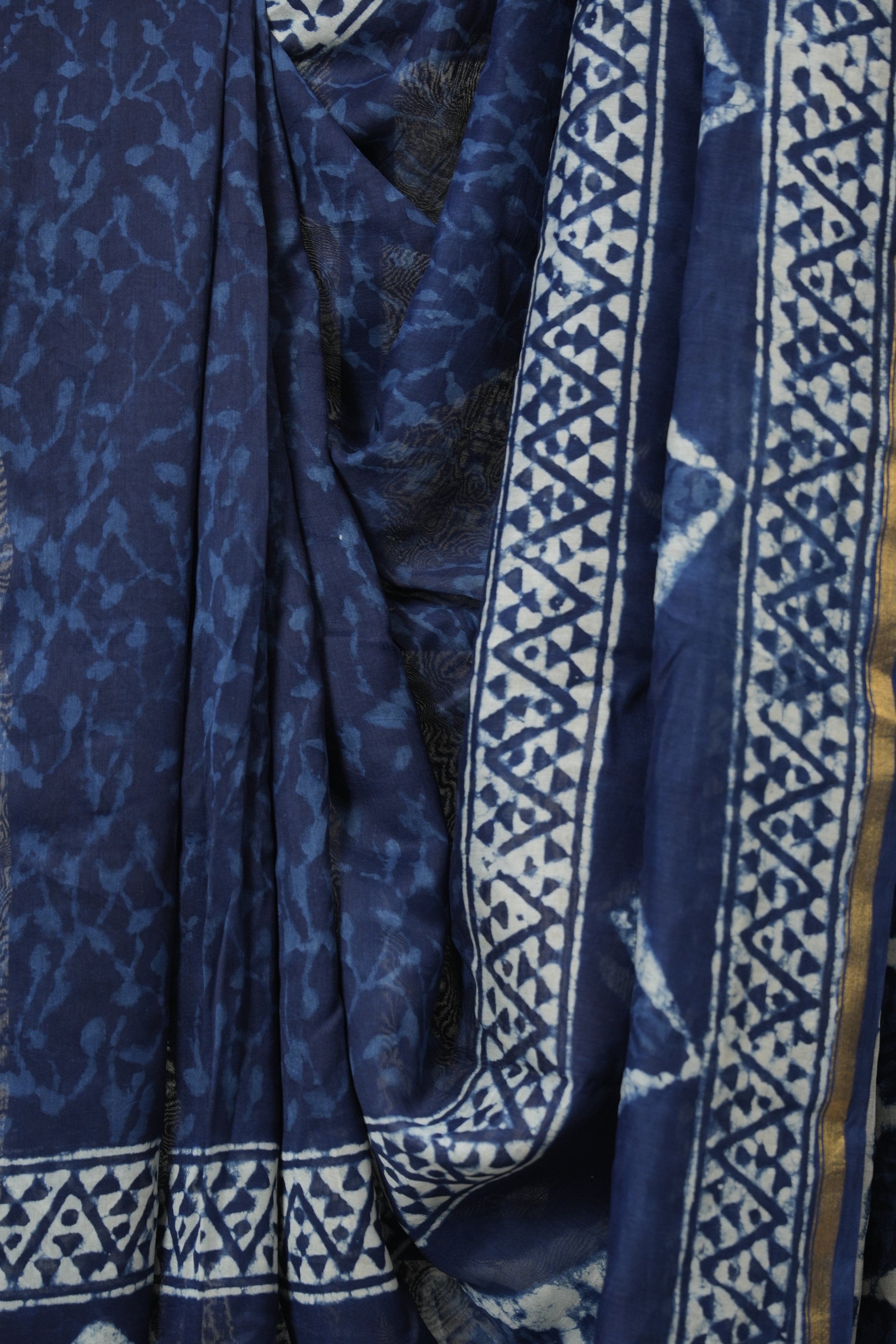 Indigo HBP Cotton Silk Saree With Chanderi Border - SRICSS1589