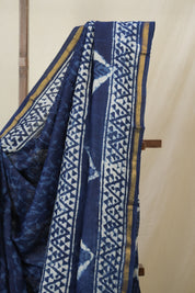 Indigo HBP Cotton Silk Saree With Chanderi Border - SRICSS1589