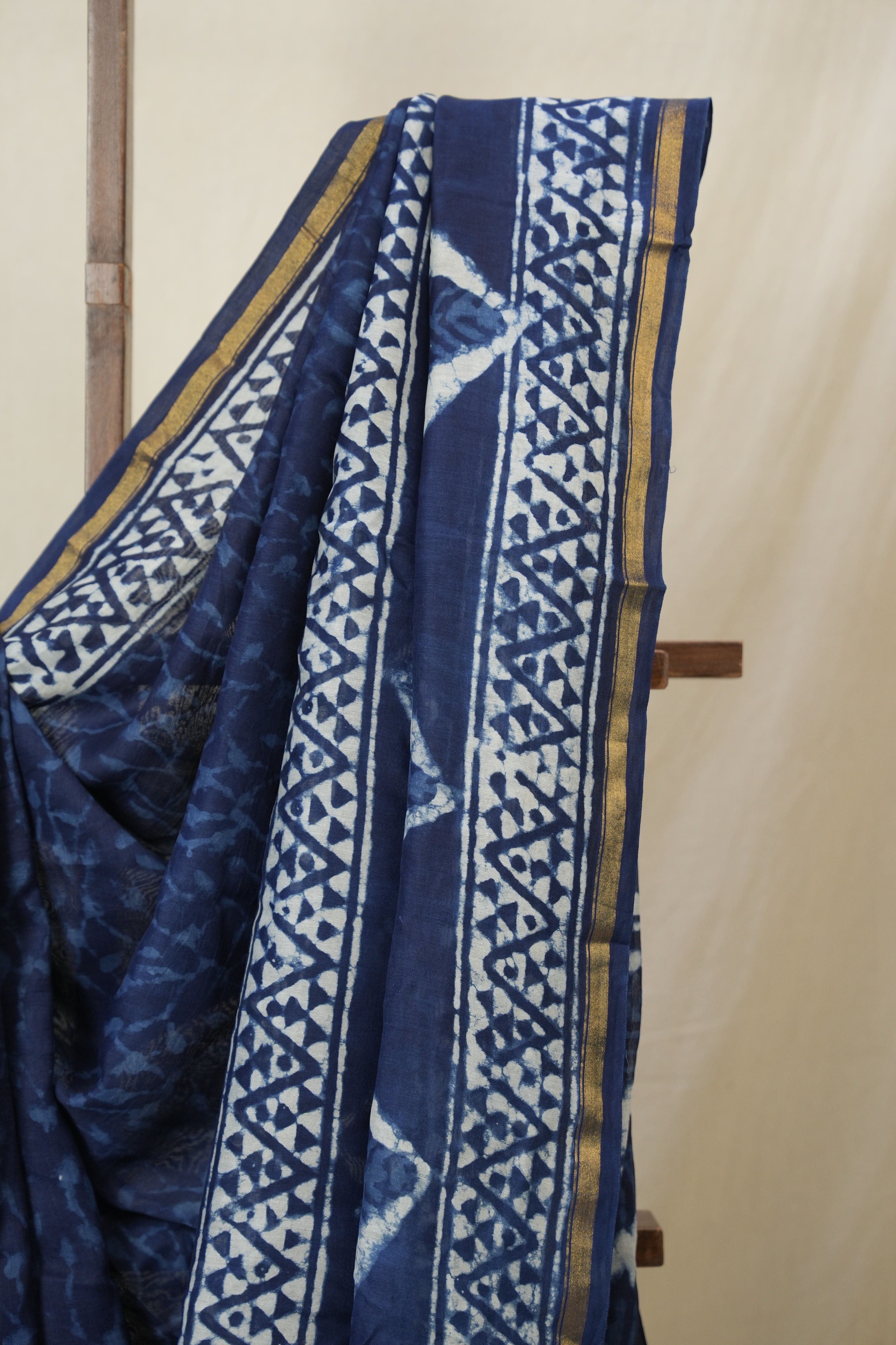 Indigo HBP Cotton Silk Saree With Chanderi Border - SRICSS1589