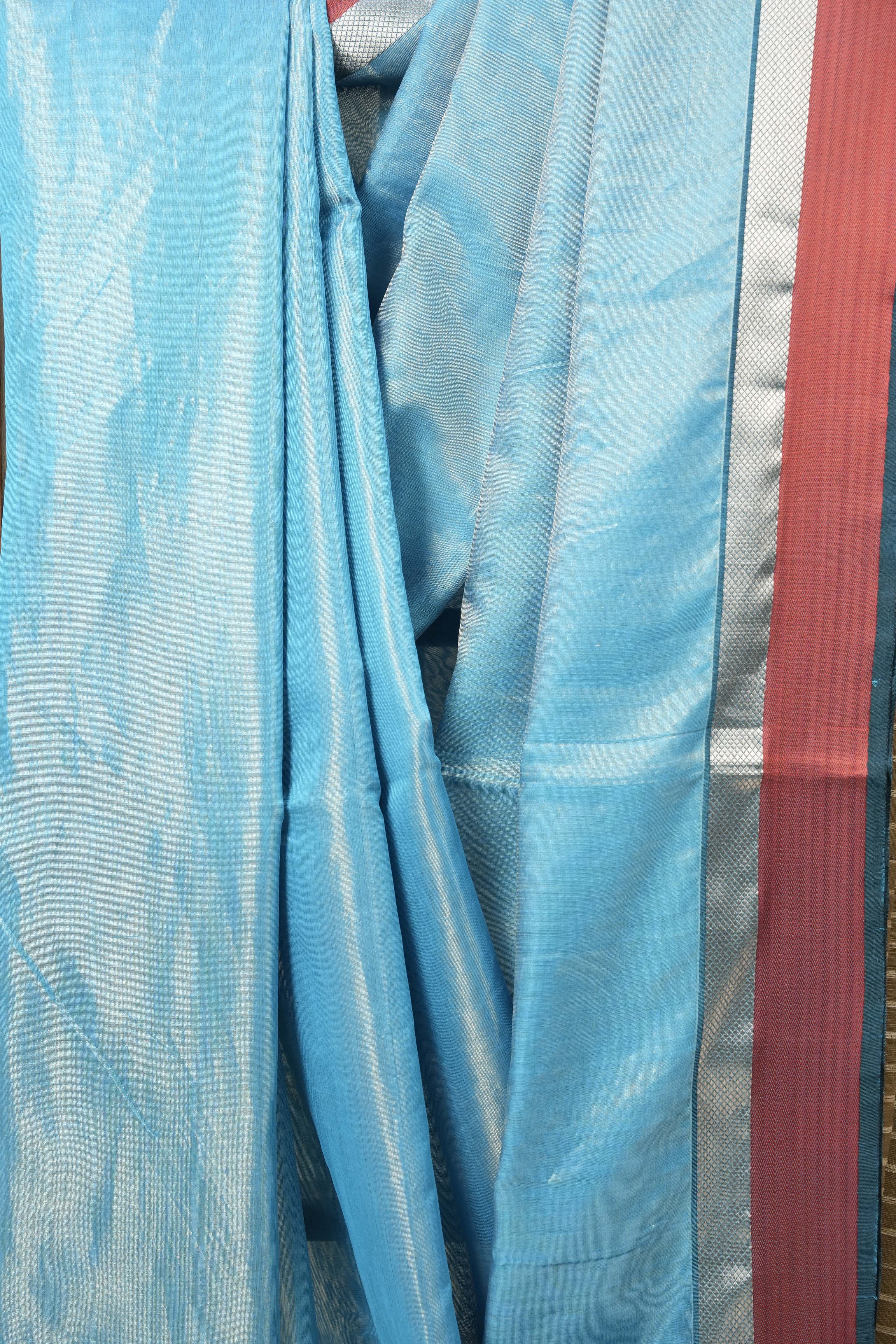 Blue Maheshwari Tissue Saree - SRBMTS166