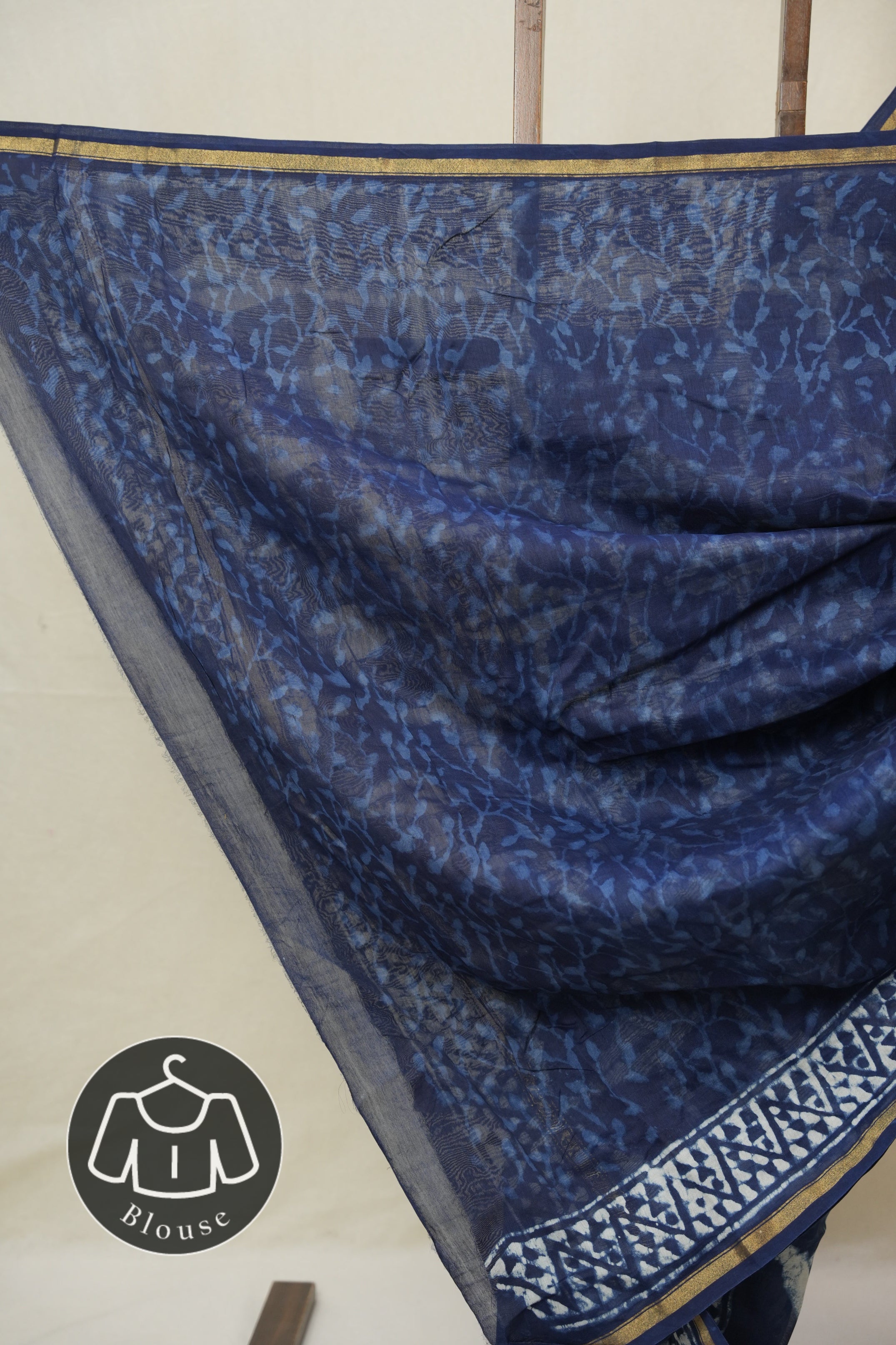 Indigo HBP Cotton Silk Saree With Chanderi Border - SRICSS1589