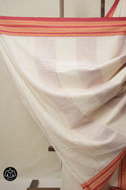 Off White Plain Cotton Patteda Anchu Saree - SROWPAS347