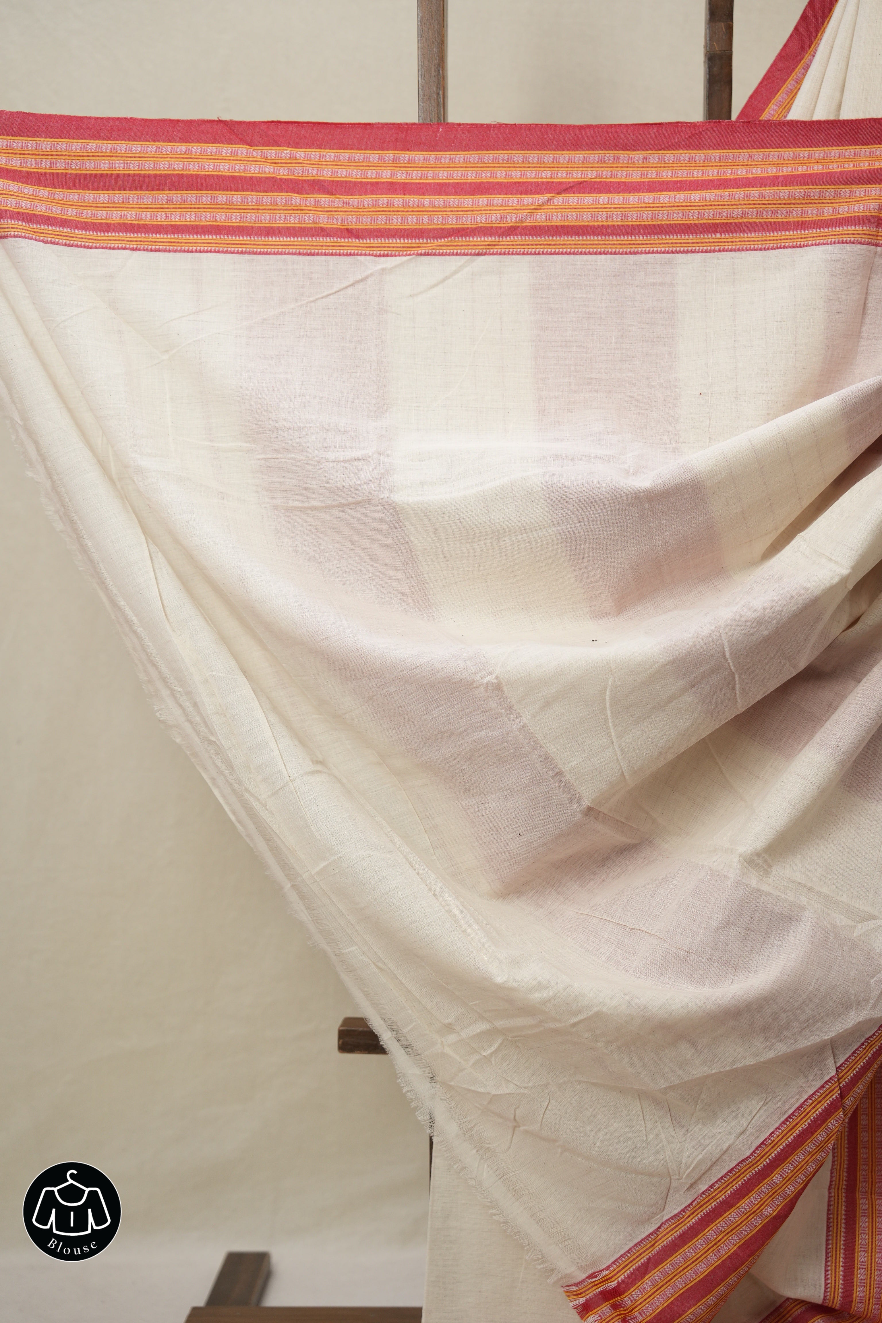 Off White Plain Cotton Patteda Anchu Saree - SROWPAS347