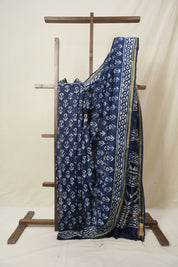 Indigo HBP Cotton Silk Saree With Chanderi Border - SRICSS1587