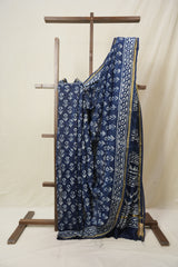 Indigo HBP Cotton Silk Saree With Chanderi Border - SRICSS1587