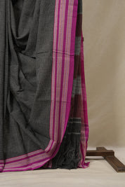 Black Small Checks Patteda Anchu Saree - SRBPAS179