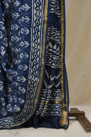 Indigo HBP Cotton Silk Saree With Chanderi Border - SRICSS1587