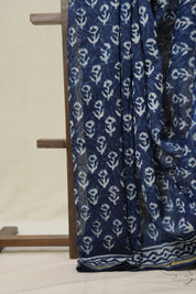 Indigo HBP Cotton Silk Saree With Chanderi Border - SRICSS1587
