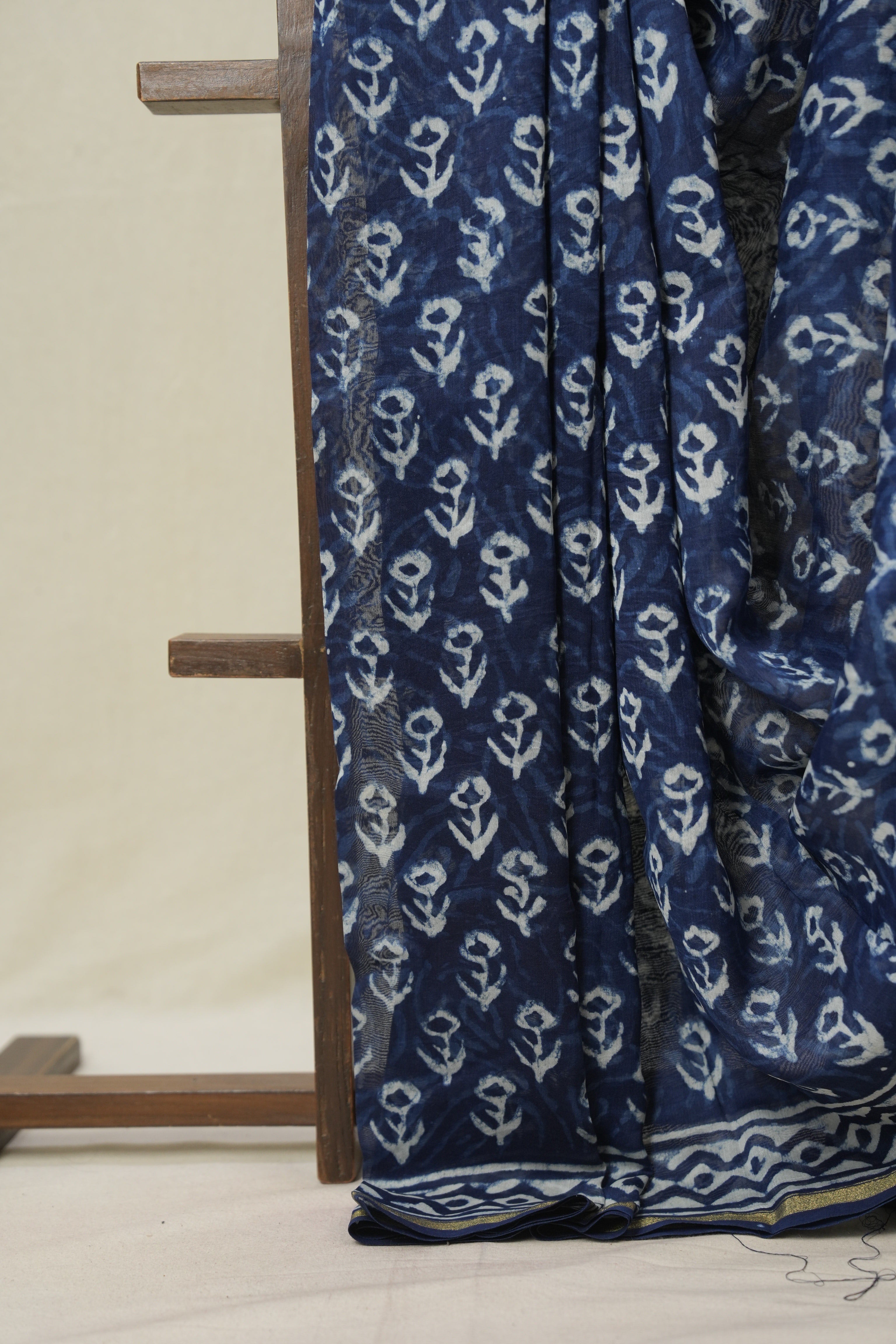 Indigo HBP Cotton Silk Saree With Chanderi Border - SRICSS1587