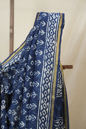 Indigo HBP Cotton Silk Saree With Chanderi Border - SRICSS1587