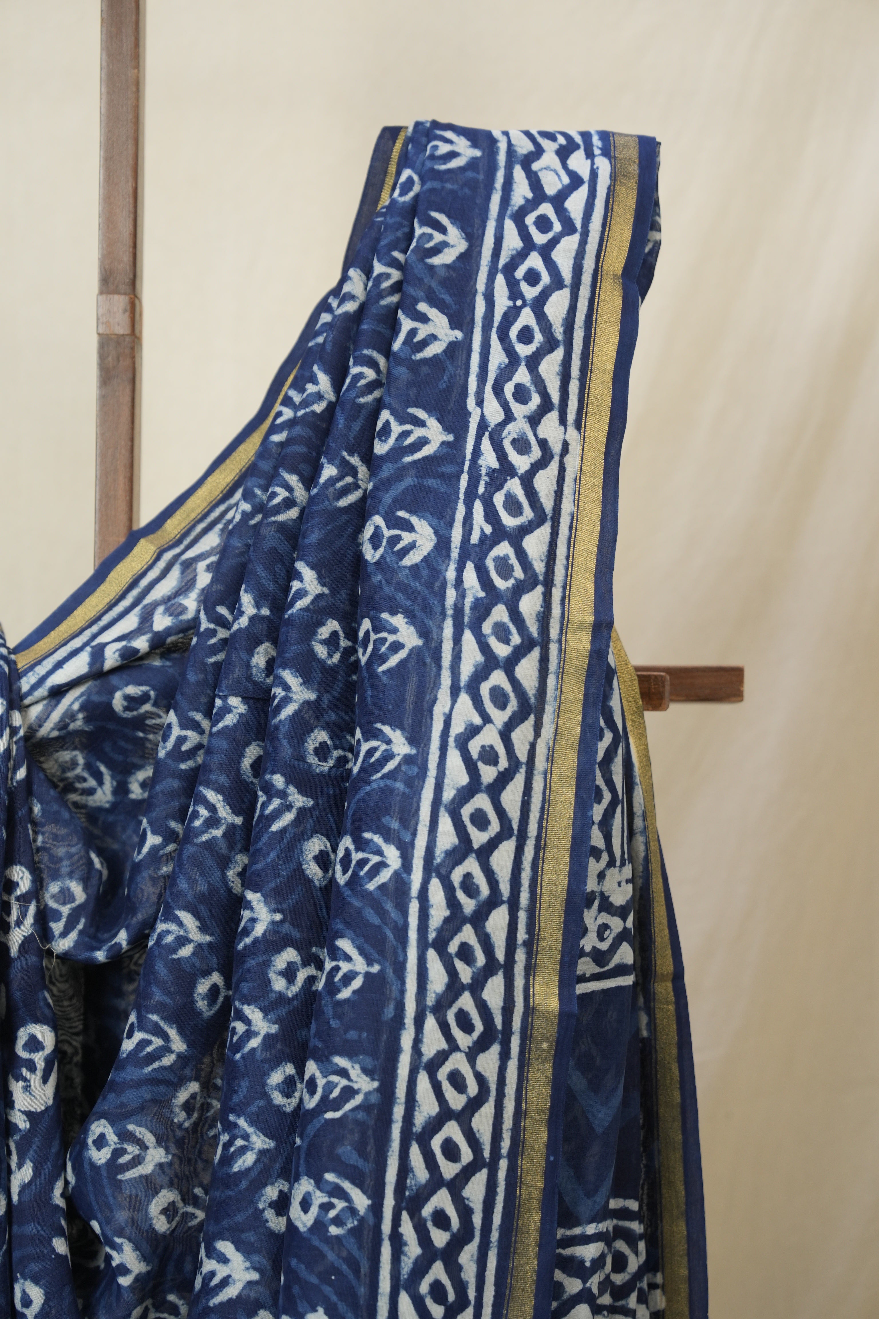 Indigo HBP Cotton Silk Saree With Chanderi Border - SRICSS1587