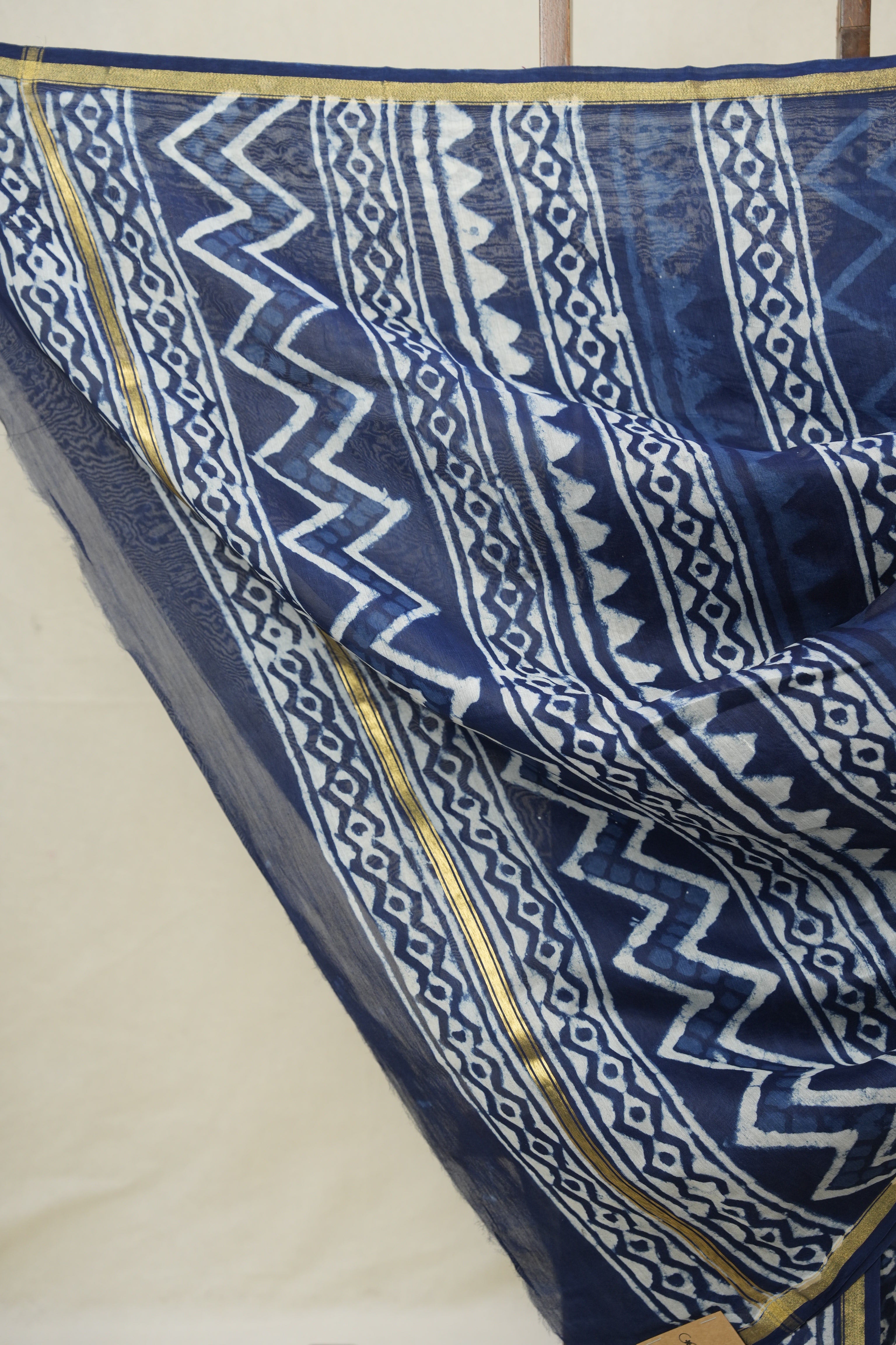 Indigo HBP Cotton Silk Saree With Chanderi Border - SRICSS1587
