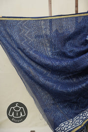 Indigo HBP Cotton Silk Saree With Chanderi Border - SRICSS1587