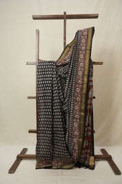 Black HBP Cotton Silk Saree With Maheshwari Border - SRBCSS1666