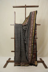 Black HBP Cotton Silk Saree With Maheshwari Border - SRBCSS1666