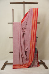 Light Pink Plain Cotton Patteda Anchu Saree - SRLPPAS307