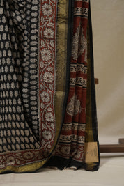 Black HBP Cotton Silk Saree With Maheshwari Border - SRBCSS1666