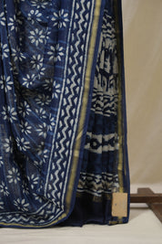 Indigo Blue HBP Cotton Silk Saree With Chanderi Border - SRIBCSS1588