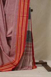 Light Pink Plain Cotton Patteda Anchu Saree - SRLPPAS307