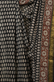 Black HBP Cotton Silk Saree With Maheshwari Border - SRBCSS1666