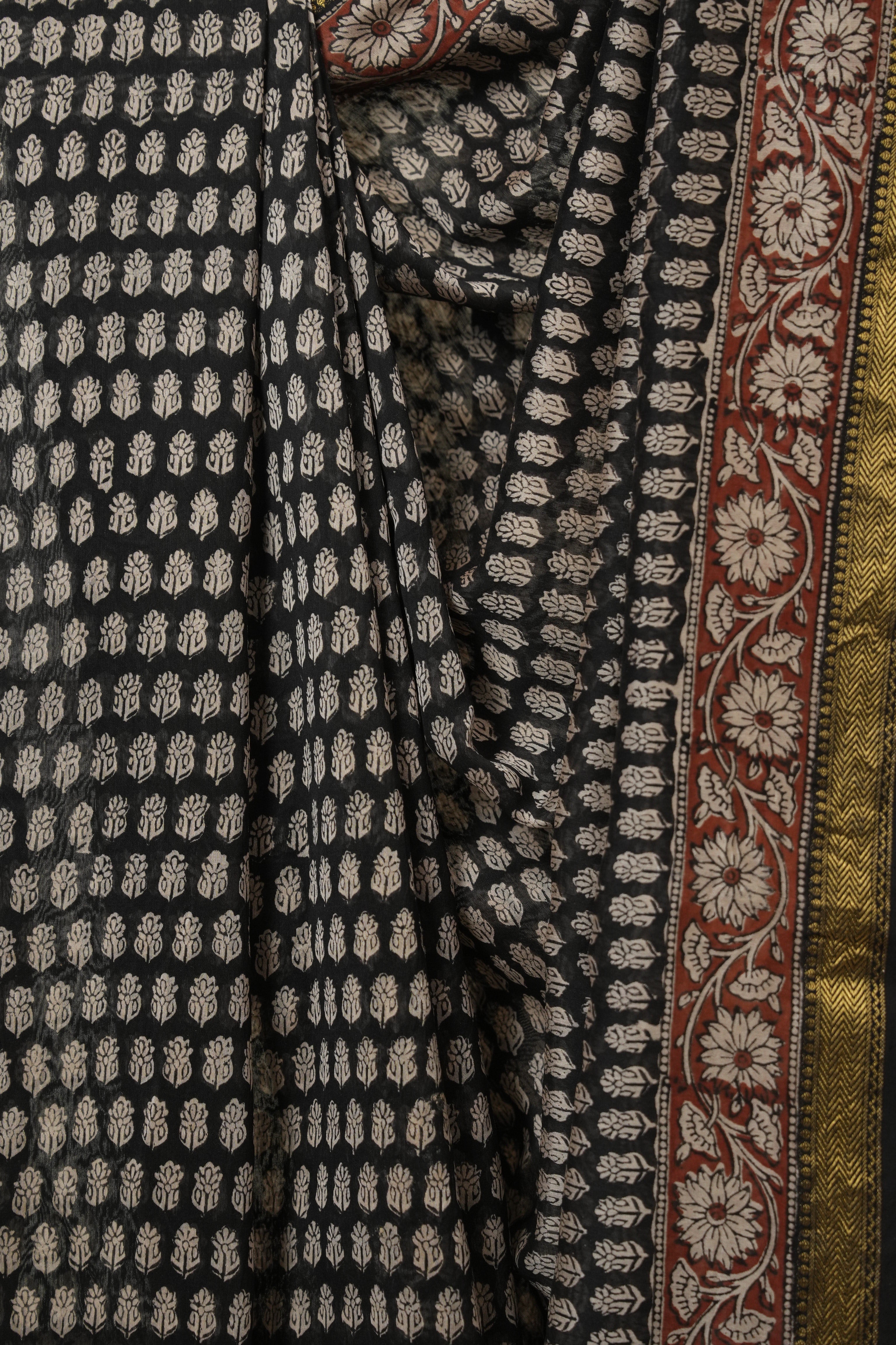 Black HBP Cotton Silk Saree With Maheshwari Border - SRBCSS1666