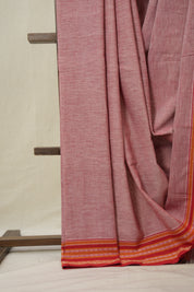 Light Pink Plain Cotton Patteda Anchu Saree - SRLPPAS307