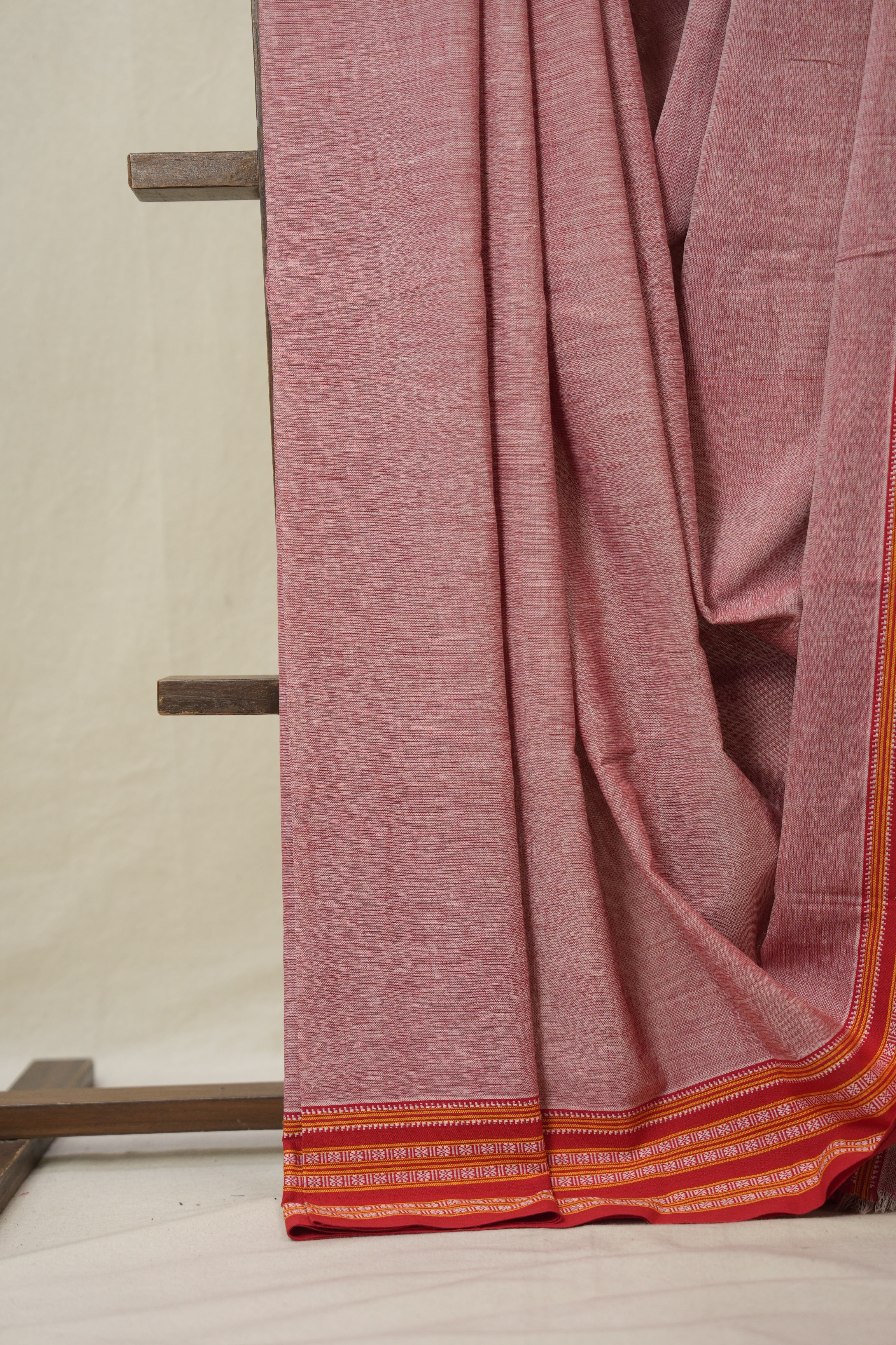 Light Pink Plain Cotton Patteda Anchu Saree - SRLPPAS307