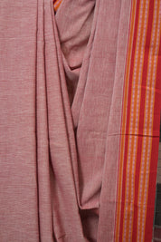 Light Pink Plain Cotton Patteda Anchu Saree - SRLPPAS307