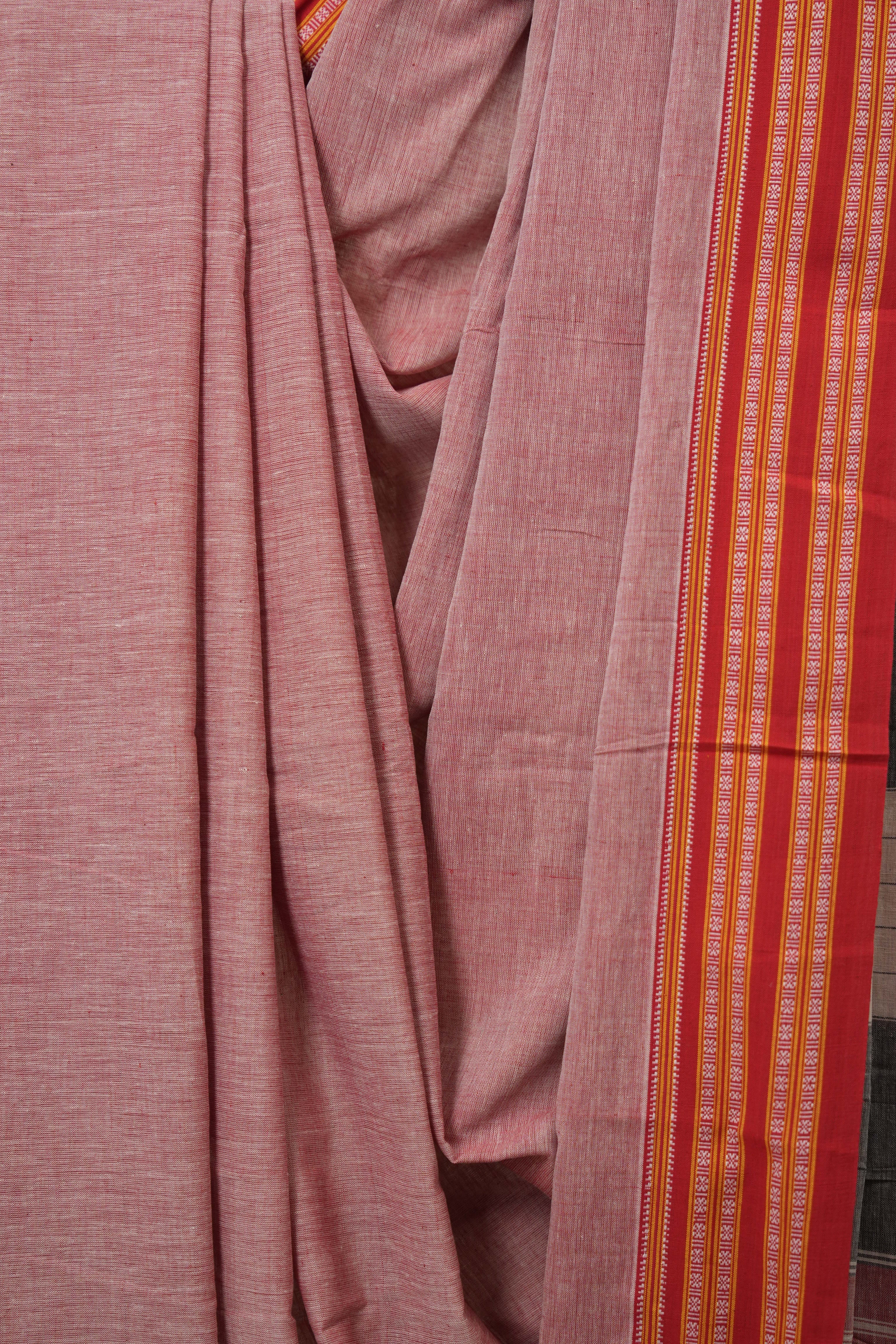 Light Pink Plain Cotton Patteda Anchu Saree - SRLPPAS307