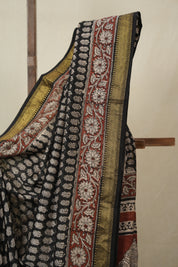 Black HBP Cotton Silk Saree With Maheshwari Border - SRBCSS1666