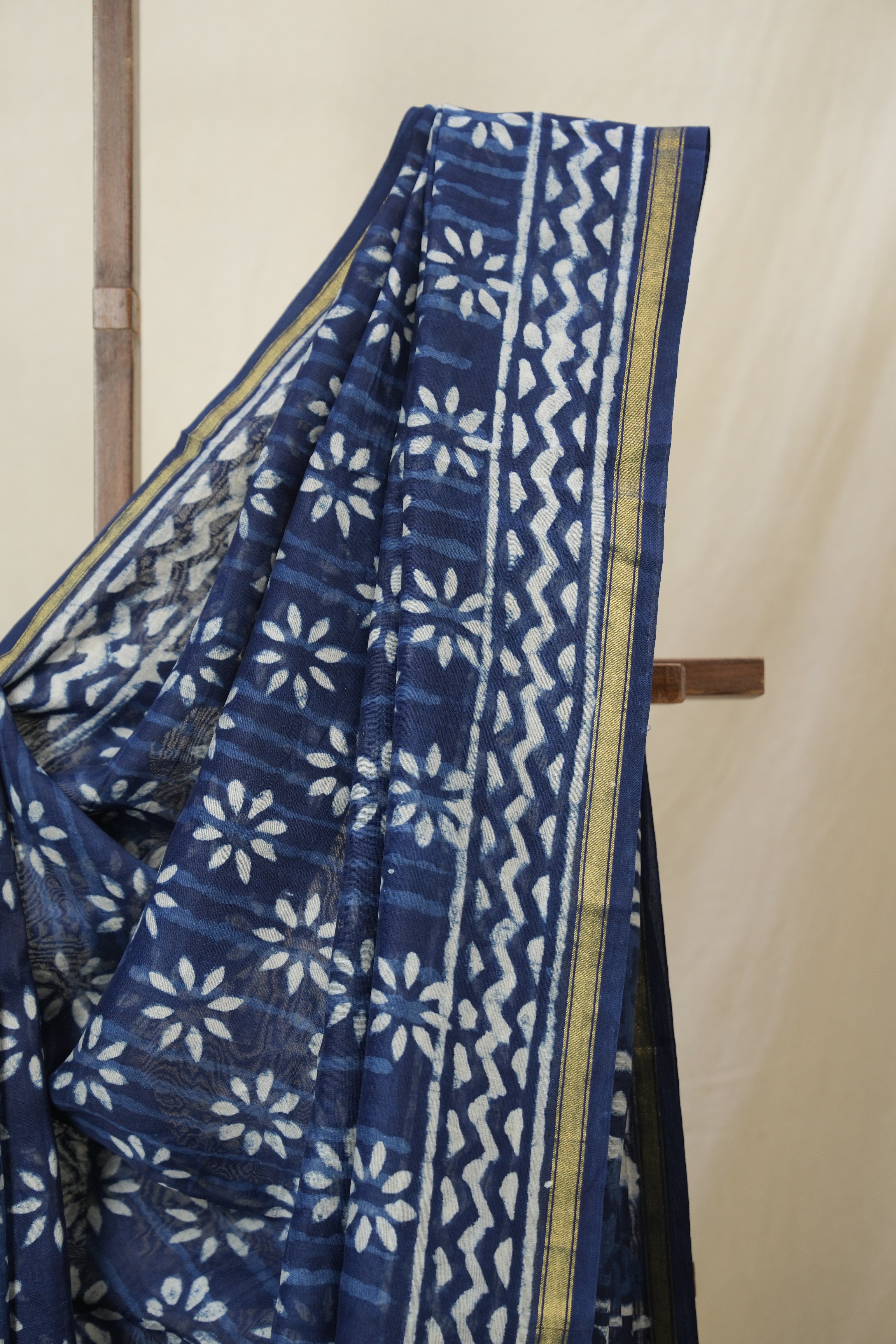 Indigo Blue HBP Cotton Silk Saree With Chanderi Border - SRIBCSS1588