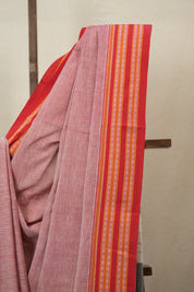 Light Pink Plain Cotton Patteda Anchu Saree - SRLPPAS307